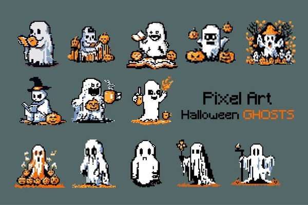 Pixel Ghost Retro Inspired Pixel Art Character Vector Illustration — 스톡 벡터