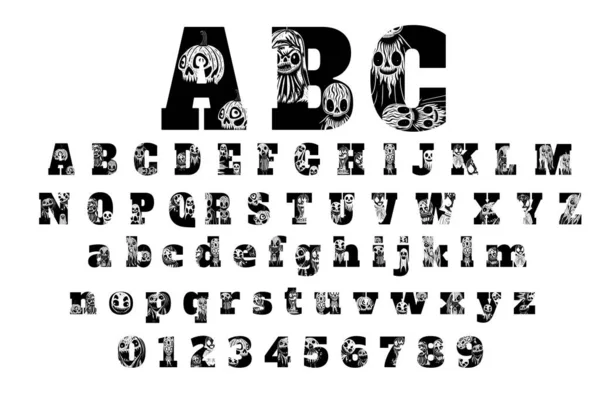 Alphabet Mit Gruseligen Halloween Geistermustern Gruseligen Buchstaben Von Vektorillustration — Stockvektor