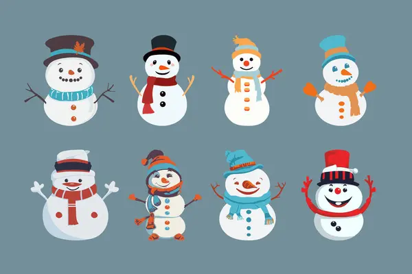 Jolly Snowman Vektörleri Kış Tasarımları Için Sevimli Clipart — Stok Vektör