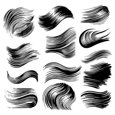 Fırça darbesi seti, fırça darbesi soyut şekiller, vektör siyah boya, mürekkep fırçası darbesi, fırça darbesi, çizgi veya doku..