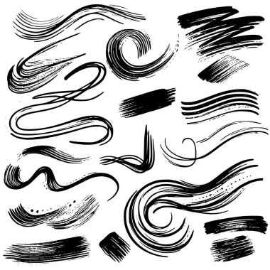 Fırça darbesi seti, fırça darbesi soyut şekiller, vektör siyah boya, mürekkep fırçası darbesi, fırça darbesi, çizgi veya doku..