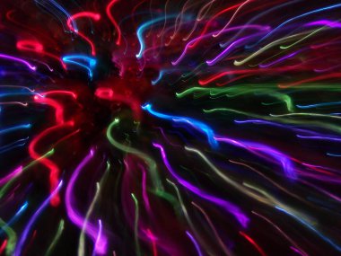 Soyut dinamik hareket çizgileri. Siyah arkaplanda renkli ışık çizgileri.