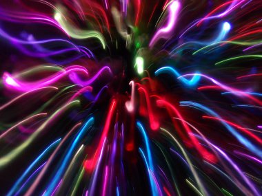 Soyut dinamik hareket çizgileri. Siyah arkaplanda renkli ışık çizgileri.