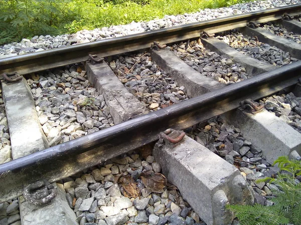 Close Railway Tracks Concrete Railway Sleepers — Stock Photo, Image