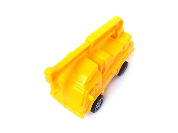 Crane Truck Toy Isolated White Background Close Yellow Color Plastic — Stock Photo, Image