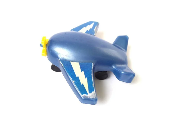 Игрушка Самолета Изолирована Белом Фоне Пластиковая Игрушка Голубого Цвета Детская — стоковое фото
