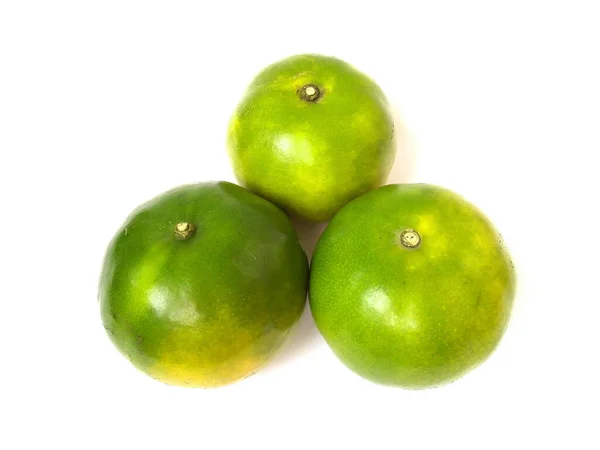 Ovanifrån Mogen Grön Apelsin Eller Mandarin Frukt Isolerad Vit Bakgrund — Stockfoto