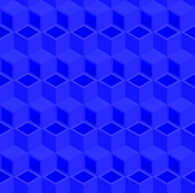 Soyut geometrik şekil dikişsiz model arkaplan vektörü. Mavi 3d bloklar, kutular, küp yinelenen desen.