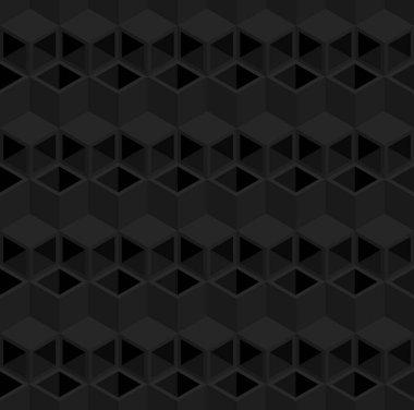 Soyut geometrik şekil dikişsiz model arkaplan vektörü. Siyah 3d bloklar, kutular, küp yinelenen desen.