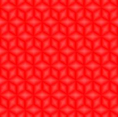Soyut geometrik şekil dikişsiz model arkaplan vektörü. Kırmızı 3d bloklar, kutular, küp yinelenen desen.