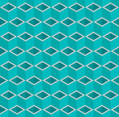 Soyut geometrik şekil dikişsiz model arkaplan vektörü. Teal yeşil 3D bloklar, kutular, küp yinelenen desen.