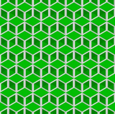 Soyut geometrik şekil dikişsiz model arkaplan vektörü. Yeşil 3d bloklar, kutular, küp yinelenen desen.