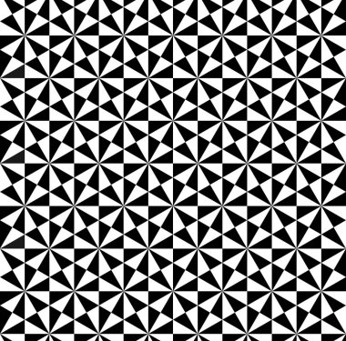 Soyut geometrik şekil dikişsiz model arkaplan vektörü. Siyah ve beyaz 3d küpler, altıgenler, tekrarlayan üçgenler.