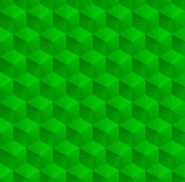 Soyut geometrik şekil dikişsiz model arkaplan vektörü. Yeşil 3d küpleri, elmaslar, altıgenler tekrarlanan desen.