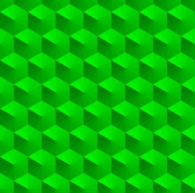 Soyut geometrik şekil dikişsiz model arkaplan vektörü. Yeşil 3d bloklar, küpler, altıgenler tekrarlanan desen.