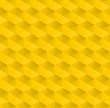 Soyut geometrik şekil dikişsiz model arkaplan vektörü. Sarı 3D elmaslar, eşkenar dörtgen, tekrar eden diş testeresi.