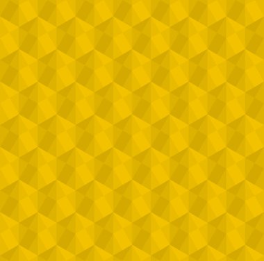 Soyut geometrik şekil dikişsiz model arkaplan vektörü. Sarı 3D küpler, elmaslar, altıgenler tekrarlanan desen.