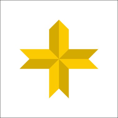 Yellow arrows cross icon isolated on white background vector. 3d plus logo design.