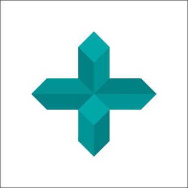 Teal yeşil haç simgesi beyaz arkaplan vektöründe izole edildi. 3d artı logo tasarımı.