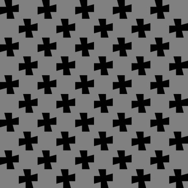 Ayrıca gri arkaplan vektöründe simgesiz desen. Siyah haç logosu desen tasarımını tekrarlıyor.