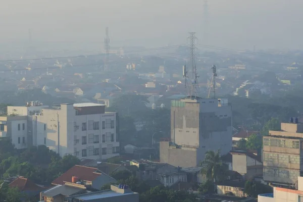 View Residential Area Foggy Morning Due Air Pollution Bekasi East — Stok fotoğraf