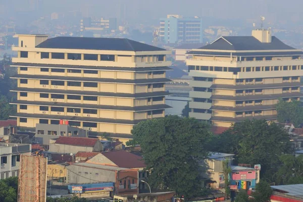 View Residential Area Foggy Morning Due Air Pollution Bekasi East — Stok fotoğraf
