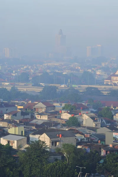 View Residential Area Foggy Morning Due Air Pollution Bekasi East — Foto de Stock