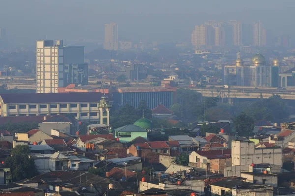 View Residential Area Foggy Morning Due Air Pollution Bekasi East — Zdjęcie stockowe