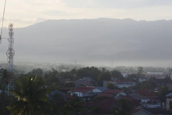 View Rows Houses Buildings City Padang Morning Little Fog West — Stock Fotó