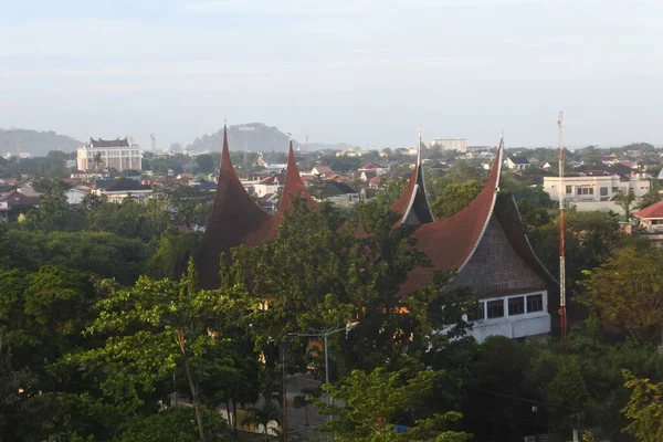 View Rows Houses Buildings City Padang Morning Little Fog West — Stok fotoğraf