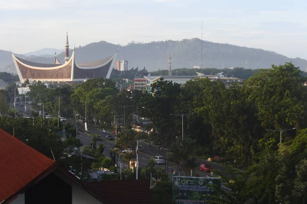 View Rows Houses Buildings City Padang Morning Little Fog West — Foto Stock