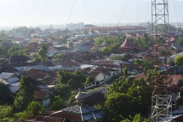 View Rows Houses Buildings City Padang Morning Little Fog West — Foto de Stock