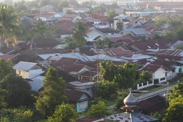 View Rows Houses Buildings City Padang Morning Little Fog West — Stok fotoğraf