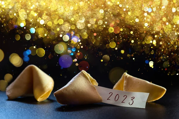 Ετικέτα Συγχαίροντας Νέο Έτος 2023 Για Ένα Τυχερό Μπισκότο Ιδανικό — Φωτογραφία Αρχείου