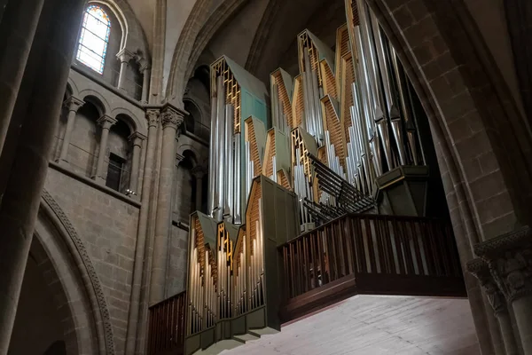 Pipe Organ Saint Peter Cathedral Geneva Switzerland Surrounded Beautiful Stone — Stockfoto