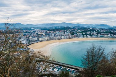 Panoramic view of the beautiful La Concha beach, in San Sebastian.