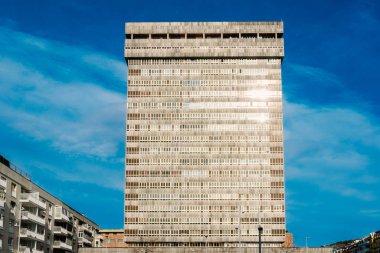 Apartment building from the 80s in the brutalist style.