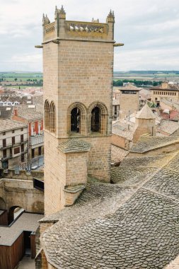 View of the traditional tiles on the roofs of the Spanish town of Olite.
