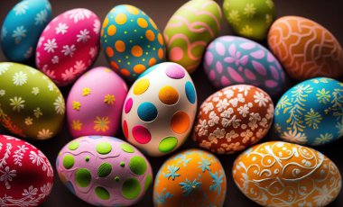 Renkli paskalya yumurtaları, tasarımlar için tam bir arkaplan. 