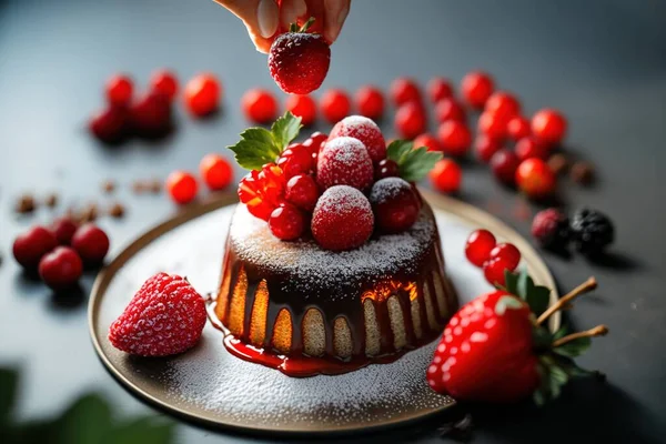 과일이 초콜릿 케이크 — 스톡 사진