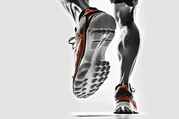 Atleta Passo Visto Por Trás Seus Bezerros Musculares Sapatos Esportivos Imagens De Bancos De Imagens