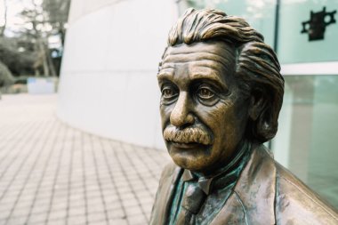 Statue of the scientist Albert Einstein in a public park.