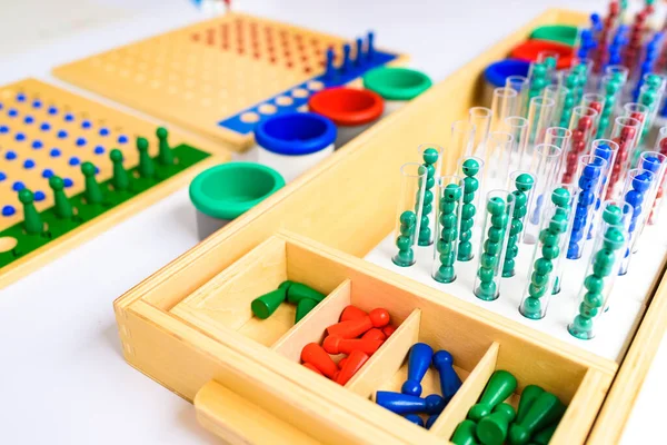 Detail Pins Beans Montessori Board Perform Mathematical Divisions Stock Picture