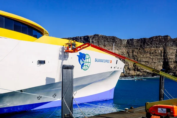 Agaete Espanha Janeiro 2022 Operadores Realizam Tarefas Limpeza Manutenção Ferry — Fotografia de Stock