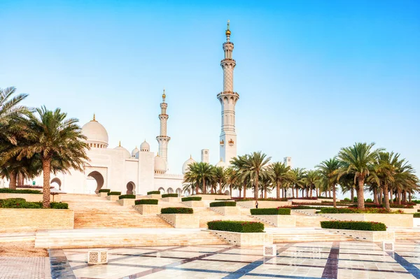 Sjeik Zayed Grand Mosque Aat Sunrise Abu Dhabi Verenigde Arabische — Stockfoto
