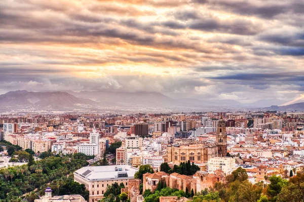 Malaga Old Town Aerial View Malaga Cathedrat Sunset Spain — Foto de Stock