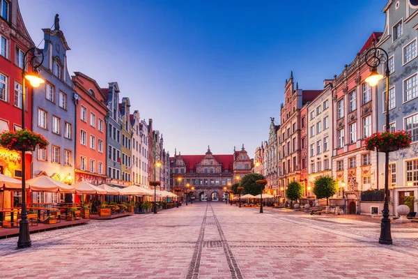 Praça Velha Com Swiety Duch Gate Gdansk Anoitecer Polônia Europa — Fotografia de Stock
