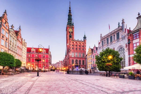 Gdansk Városháza Régi Tér Alkonyatkor Lengyelországban Európában — Stock Fotó