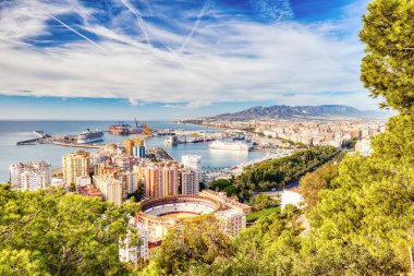 Panoramic Aerial View of Bull Ring in Malaga during a Sunny Day, Spain