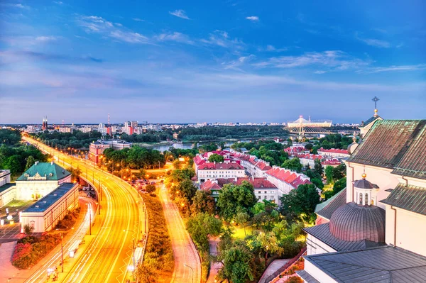 stock image Warsaw Old Town Aerial view during Dusk, Poland 